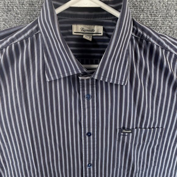 faconnable XLT Striped Cotton Blue Pocket Shirt Button Up Mens Long Sleeve Adult - Picture 1 of 12